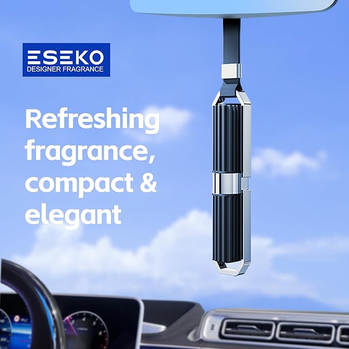 Car Air Freshener Hanging Diffuser –5 Woody Scents (Fresh,Amber,Spicy,Mystic,Green) –Long-Lasting Up to 5 Months –Odor Eliminator –Car Accessories –Starter Kit (1Pendant + 5 Different Refills)