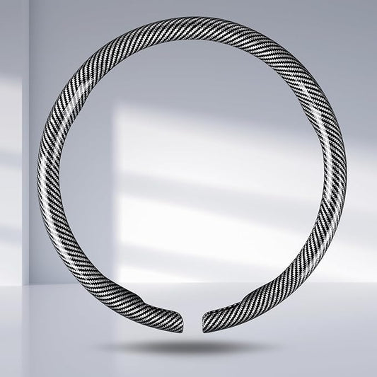 Car Steering Wheel Cover Carbon Fiber Snap On Steering Wheel Accessories Wrap 14.5-15 inch Universal Grip Anti-Skid Protector, Glossy Silver