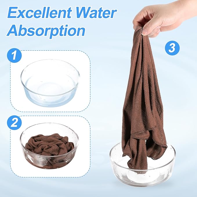 HARFINGTON 4 Pack Microfiber Cleaning Cloth, 16" x 12" Multi-Functional Cleaning Towels Reusable Absorbent Rags with Hook for Car Wash Kitchen Household Window Clean, Brown