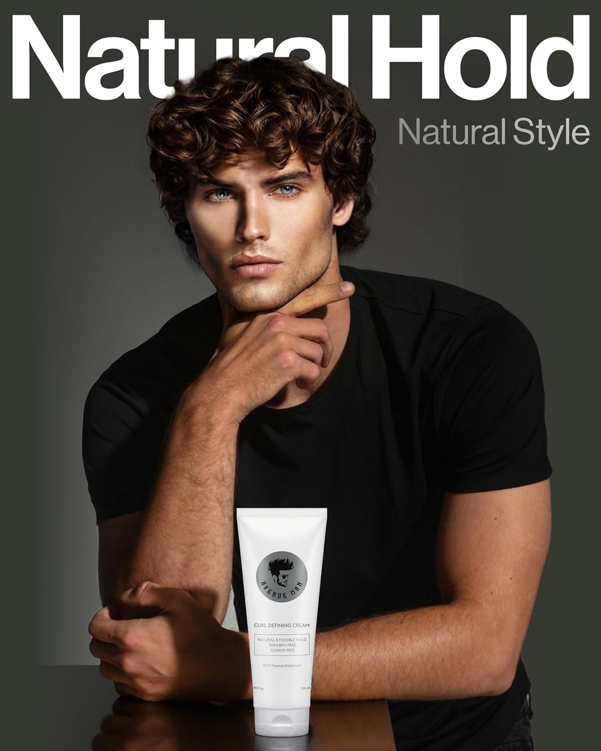 Avenue Man Curl Defining Cream - Improved Formula - Natural & Flexible Hold with Herbal Extracts for All Hair Types - Paraben Free & Sulfate Free