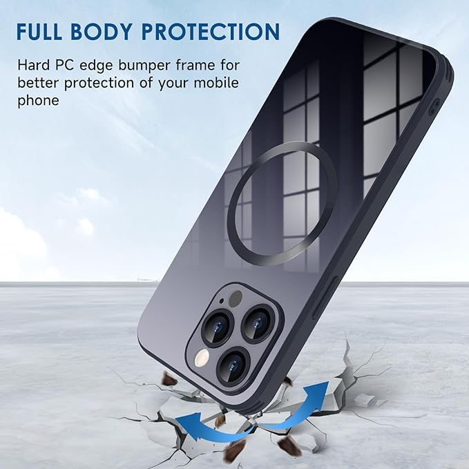 Guppy Compatible with iPhone 16 Pro Case Magnetic, with Full Camera Lens Protector [Compatible with MagSafe] Scratch Resistant Gradient Glass Back Cover Phone Case-Black