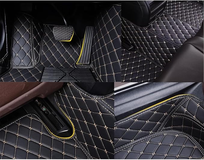 Custom Personalized Floor Mats for Cars，Luxury Full Coverage All Weather Car Floor Mats，Anti-Slip Leather Car Mat Set ，Custom Floor Mats for 99% of Cars, Trucks & SUVs (All Black)
