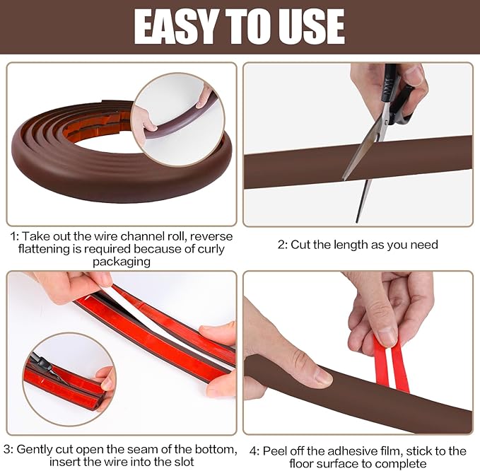 Floor Cord Cover Self Adhesive Cord Hider, 10FT Cable Management, Extension
