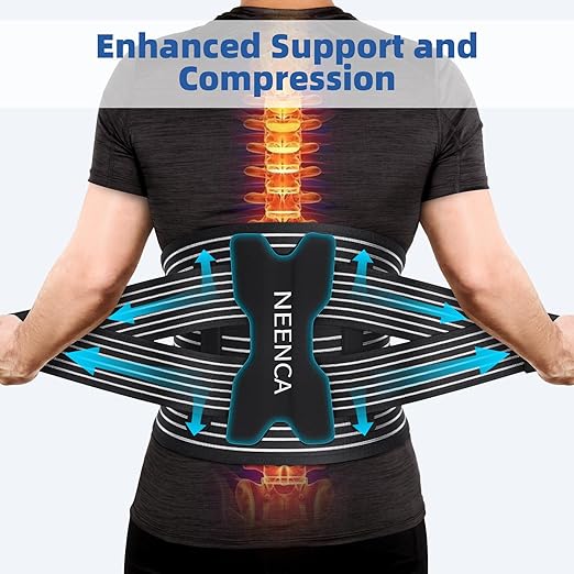 NEENCA Back Brace for Lower Back Pain Relief - Ergonomic Lumbar Support with Removable Steel Stays, Breathable Back Support Brace for Posture Correction, Sciatica, Herniated Disc, Scoliosis, Office Work, Lifting, Exercise (Black, X-Large)