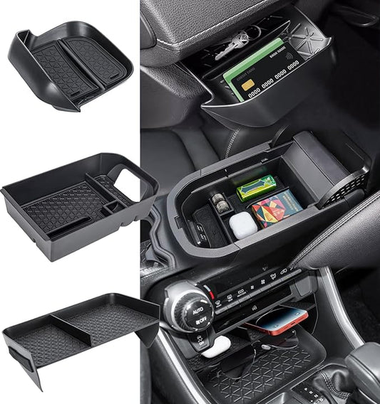 3PCS Center Console Organizer Compatible with 2019-2024 2025 Toyota RAV4 Driver's Drawer Box Storage Tray Insert Secondary Storage Box Interior Accessories