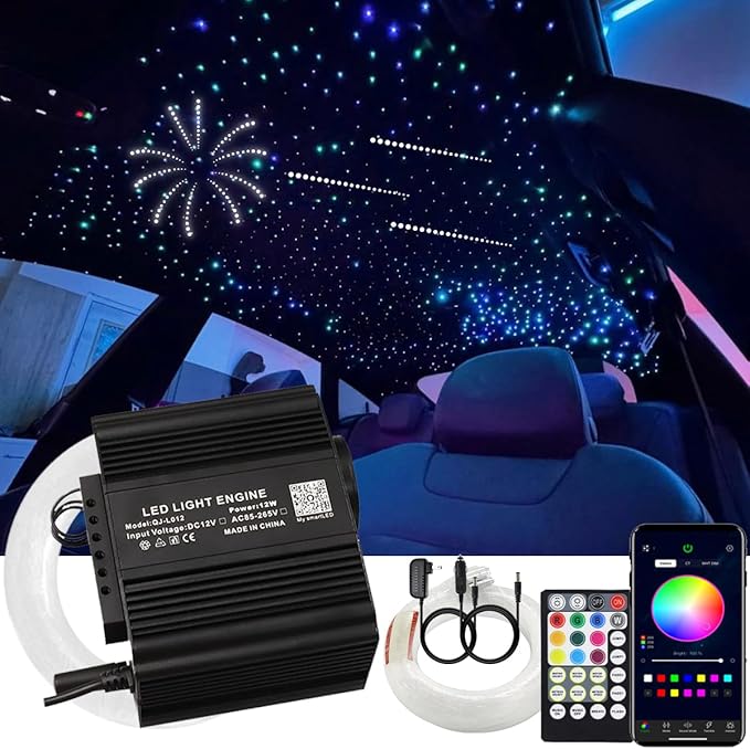 AMKI Mixed415pcs 9.8ft Twinkle Starlight Headliner Kit, Updated 2 in 1 Twinkle+Meteor Fiber Optic Light Box RGBW Sound Activated Mode for Car& Home Decoration, 240pcs Pure White Shooting Star