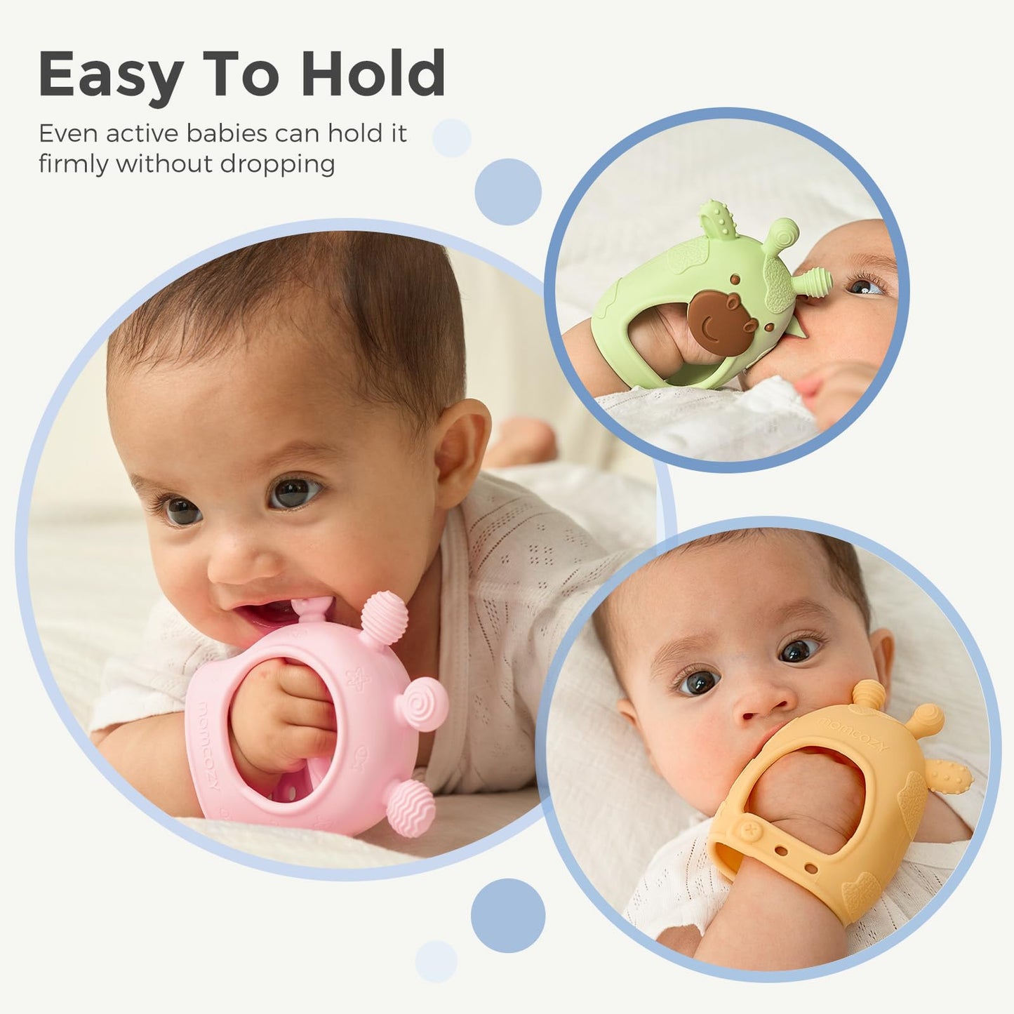 Momcozy Baby Teether Toys | Food Grade Silicone Teething Relief 0-6 Months | Toy 6-12 Months | Baby Essential | Blue