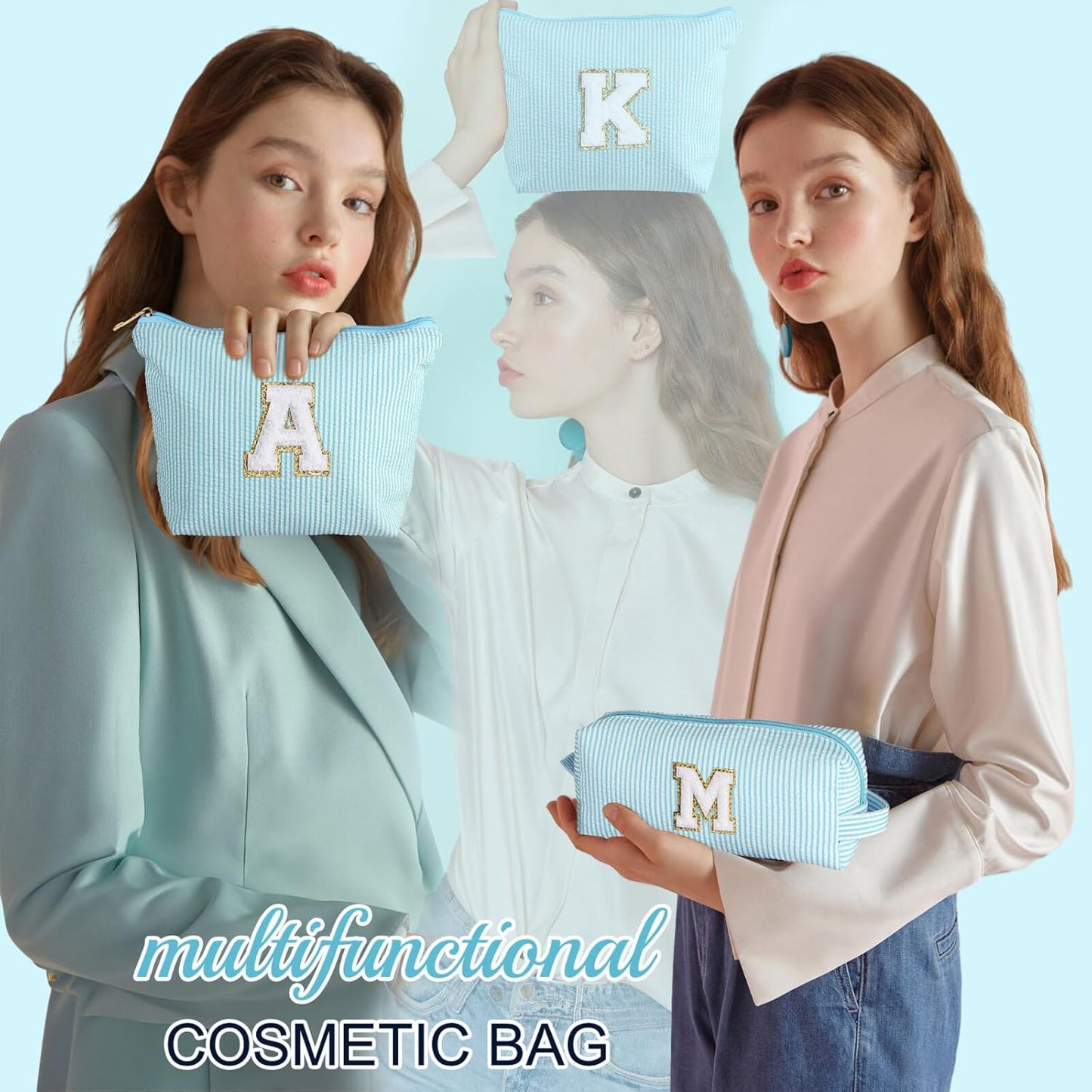 YOOLIFE Birthday Gifts for Women Mom - Christmas Gifts Idea for Her Mom Teacher | Personalized Cute Initial Makeup Bag Pouch for Women Friends Female Girlfriend Wife | Cosmetic Travel Toiletry Bag I