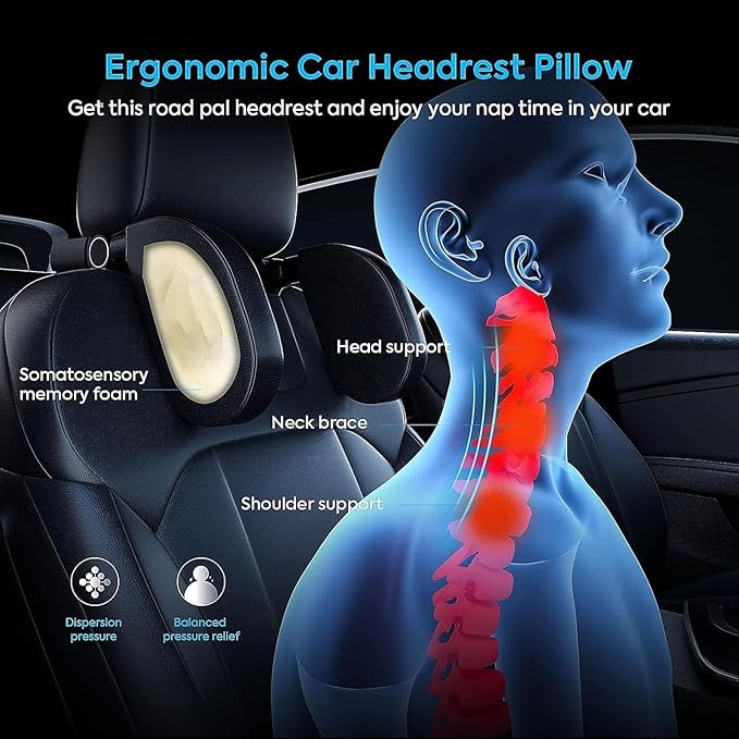 Headrest Lumbar Pillows Car Seat for Honda HRV CRV CRZ BRV 2001-2025, Ergonomic Neck Back Support Cushion, Comfortable Breathable Washable Cover, Memory Foam, Brown