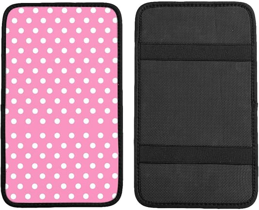 Car Armrest Cover Auto Center Console Pad Arm Rest Cushion Soft Car Accessories Universal for Most Vehicle (Pink Polka Dot Pattern Design)