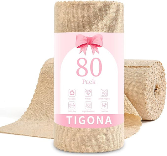 80 Pack Microfiber Cleaning Cloth Roll,Lint Free Rags & Tear Away Reusable Towels Washable Scratch,Ultra Absorbent Dish Rags(12" x 12") for Car Kitchen Home Garage-Apricot Yellow