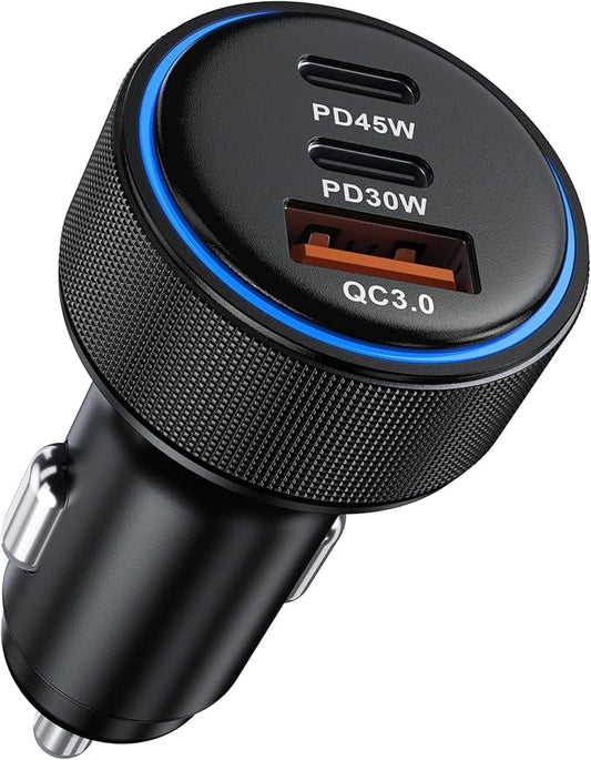 2026 Updated USB C Car Charger, 93W 3-Port Super Fast Type C Car Power Adapter PD/QC Charging Cigarette Lighter for iPhone 17/16/15/14/13/12/11 Pro Max, iPad,MacBook,Pixel, Android