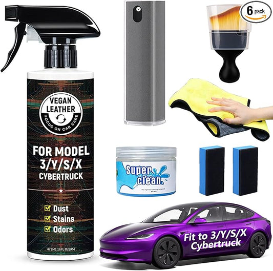 6Pcs Customized for Tesla Model 3 Y X S Seat Cleaner, Tesla Interior & Screen Cleaner Kit, White/Black Seat Cleaning Kit for Stain Removal, 2019-2026 Tesla Accessories for Seats, Dash
