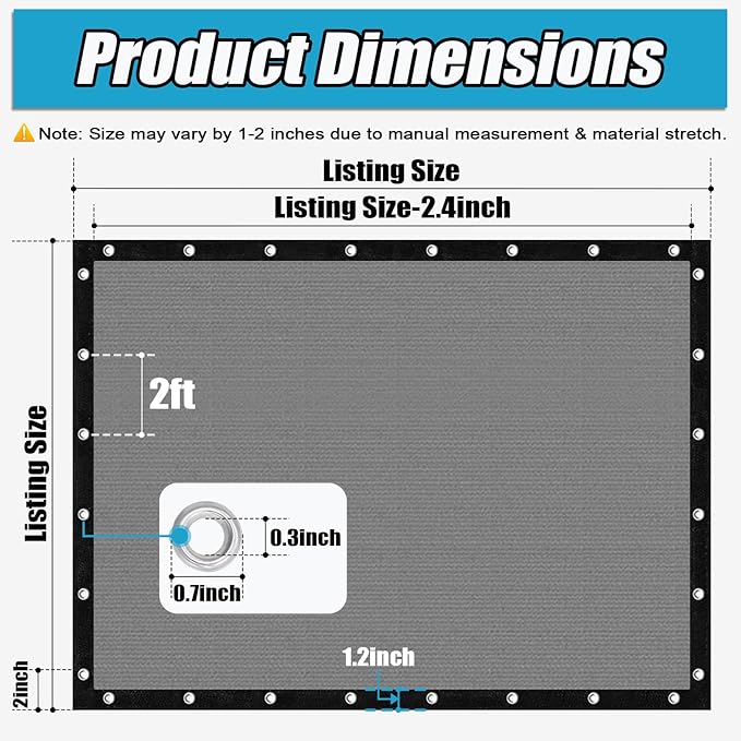 Amagenix 90% Sun Shade Cloth with Grommets, 10' x 12' Pergola Replacement Shade Cover Canopy Privacy Screen for Outdoor Patio Garden, Gray (We Customized)