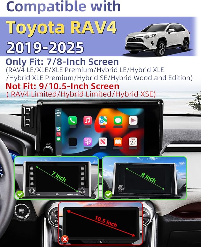 PZK Car Phone Holder for Toyota RAV4 2019-2025 Hybrid LE/XLE/Premium Accessories 7/8-Inch Screen Magnetic 15W Fast Wireless Charger Car Phone Mount 360° Rotation Not Affect Vent (Not Fit 9/10.5 inch)