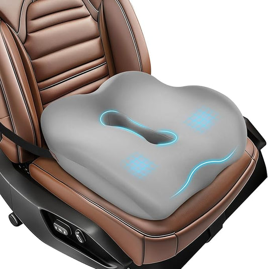 Car Seat Cushion for Truck and Car Drivers - Prevents Bedsores & Relieves Long-Drive Pain, Therapeutic Support for Sciatica, Hemorrhoids, Tailbone and Prostate, Enhanced View with Anti-Slip Base