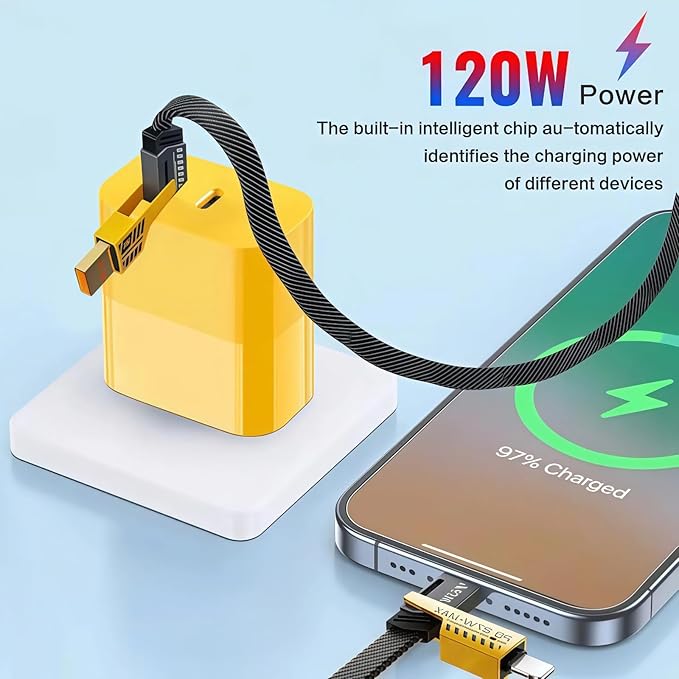 2026 New 120w Type C/USB A Dual Ports Adapter, C Chargers Fast Charging 10 Foot, Fast Phone Charger, Mechanical Style Multi-Function Cable, for Gaming Office Travel (2pcs)
