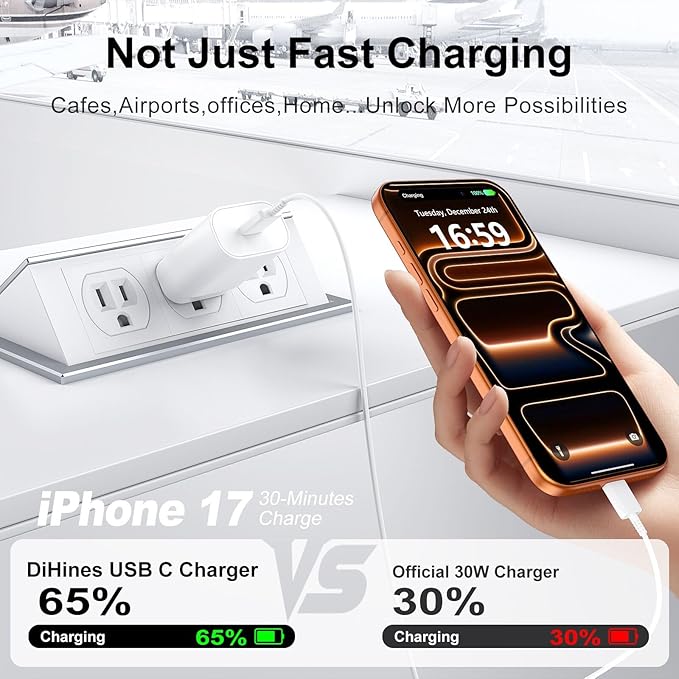 Phone 17 16 15 Charger Fast Charging,30W USB C Phone 17 16 15 Pro Max Charger Block &6.6FT Long Type C Cable Cord for i.Phone 17/17 Air/17 Pro/17 Pro Max/16/16Plus/16 Pro/16 ProMax/15/15Pro Max,Blue
