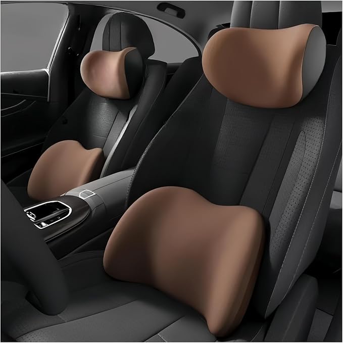 Car Neck Pillow and Lumbar Support Cushion - Memory Foam Backrest for Driver Seat Comfort(Pink)