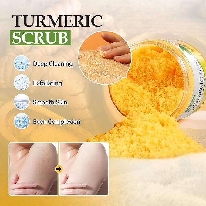 Turmeric Skin Care Set with Vitamin C, Turmeric Skincare Set Christmas Gifts for Women, Skin Care Kit for Anti-Aging Hydrating, Skincare Gift Set with Turmeric Soap Bar & Scrub, Turmeric Oil & Cream