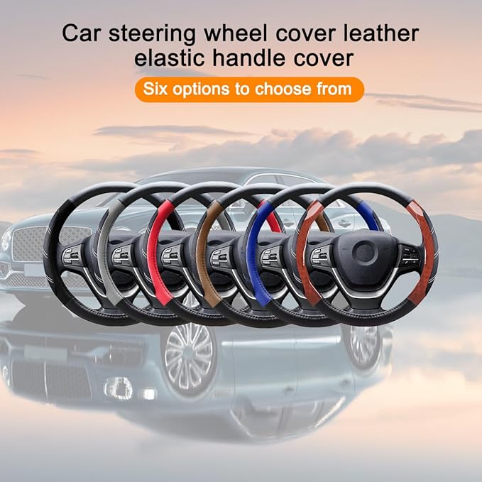 Mandark Car Steering Wheel Cover, Elastic Sport Leather Vehicle Steering Wheel Protector, Non-Slip Soft Grip Padded Auto Interior Protective Accessories, 14.5-15 Inch Universal Fit（Gray）