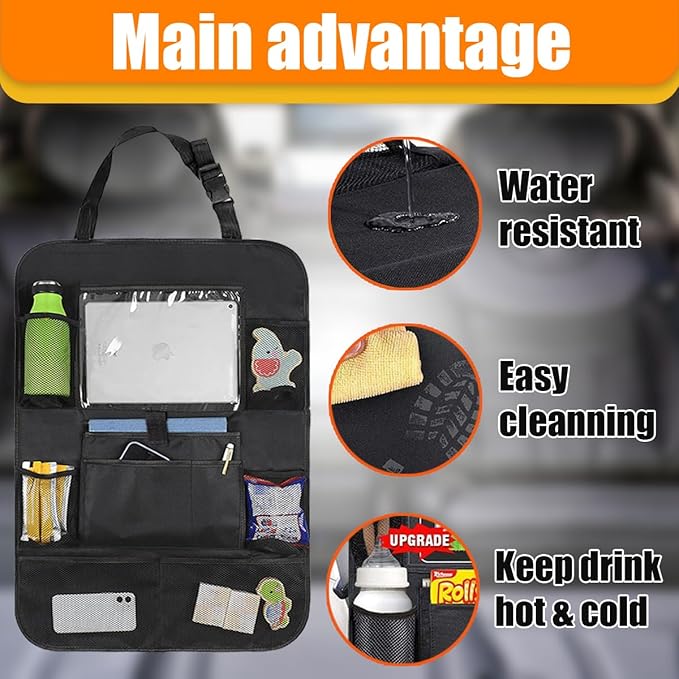 ZIMISI Car Backseat Organizer, Oxford Cloth Kick Mats Back Seat Protector with 9 Pockets & Clear Tablet Holder, Universal Waterproof Car Road Trip Essentials Storage Accessory (2PCS)