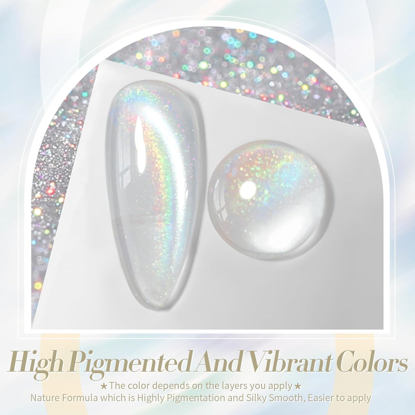 Born Pretty White Glitter Cat Magnetic Eye Gel Nail Polish, Holographic Glitter Iridescent Gel Nail Polish Soak Off Led Gel Nail Polish Nail Art Gel Manicure Salon DIY Gifts 15ML
