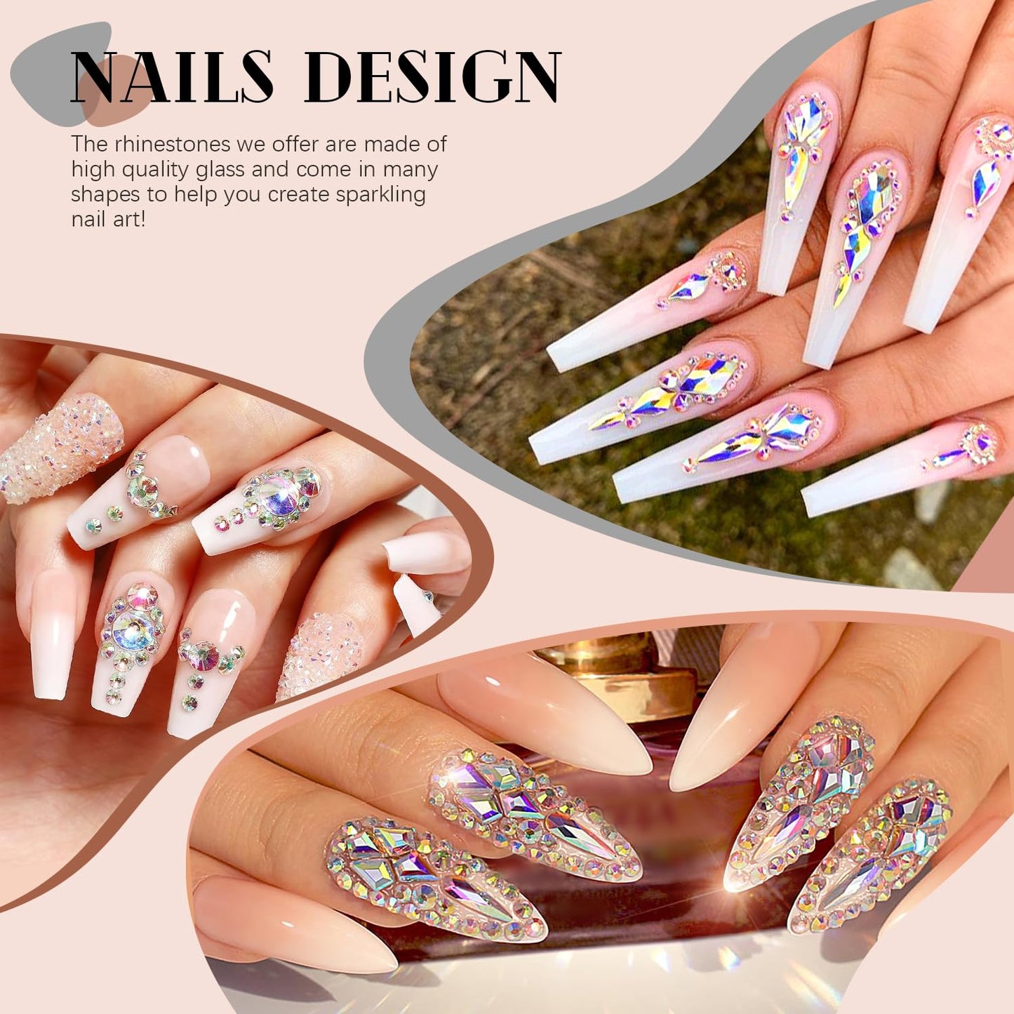 3220Pcs AB Glass Nail Rhinestones 120Pcs Multi Shapes Flatback Gems Crystal + 3100Pcs 1.5-4mm Round Beads, Manicure Diomand Jewelry Gemstones for Nail Design Makeup Acrylic Nails Decoration