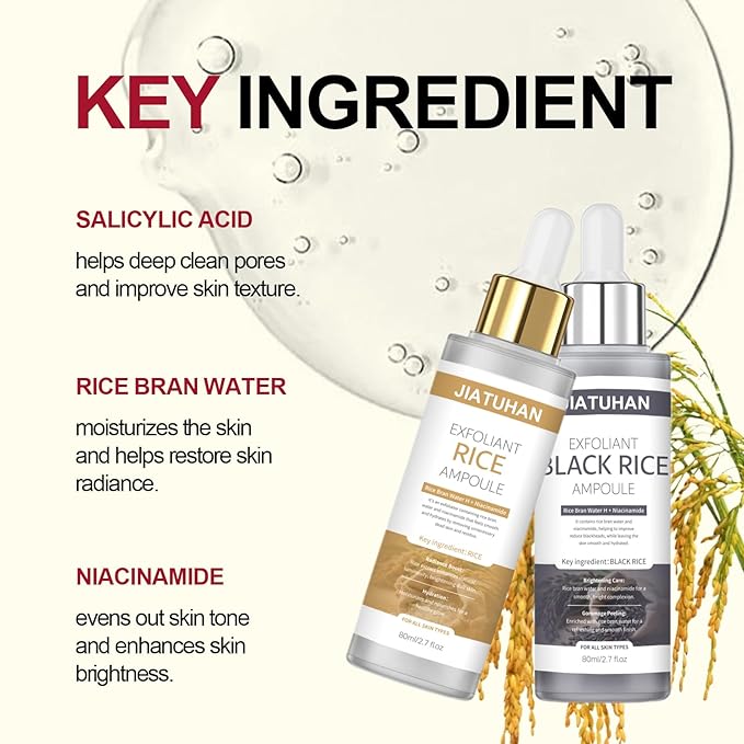 Peel Shot Glow Rice Ampoule Duo Set White and Black Rice Exfoliating facial mask and Body Scrub Cream. Reduce blackheads, shrink pores, suitable for all skin types, 2.7 Fl Oz (Pack of 2)