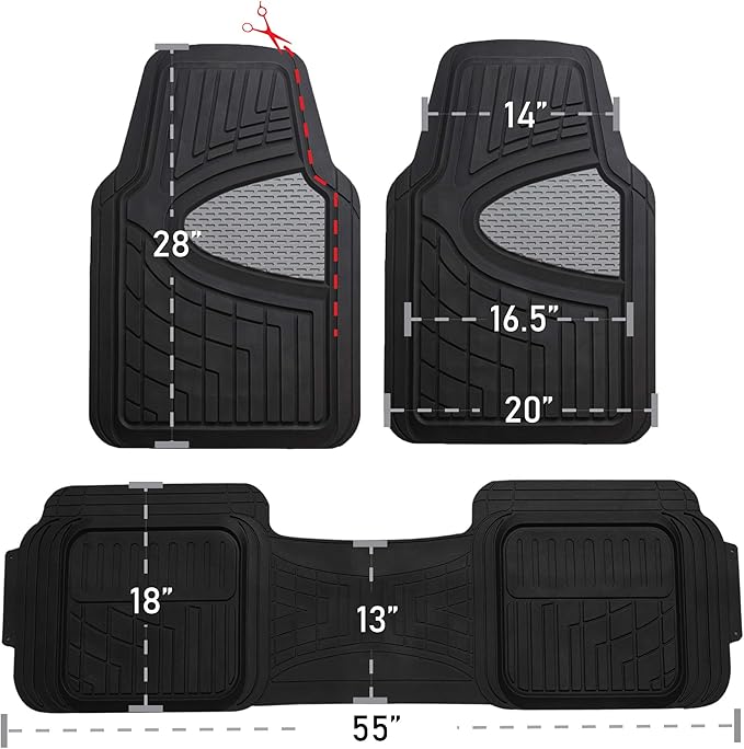 FH Group Automotive Floor Mats Tall Channel Blue Universal Fit Full Set Climaproof™ for Most Sedan, SUV and Trucks, Trimmable Rubber Combo Small Car Seat Cover Design Heavy-Duty Floor Mats for Car