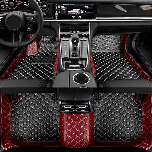 Car Floor Mats Automotive Floor Mats Vehicle Specific All Weather Protection Custom Compatible with Most of 98% Cars SUVs (Wine red and Black)