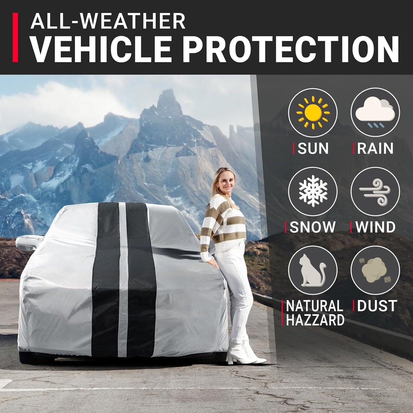 iCarCover Custom Car Cover for Pontiac Tempest (1987-1991) Waterproof All-Weather Rain Snow UV Sun Protector Full Exterior Indoor Outdoor Car Cover (Stripe - Gray/Black)