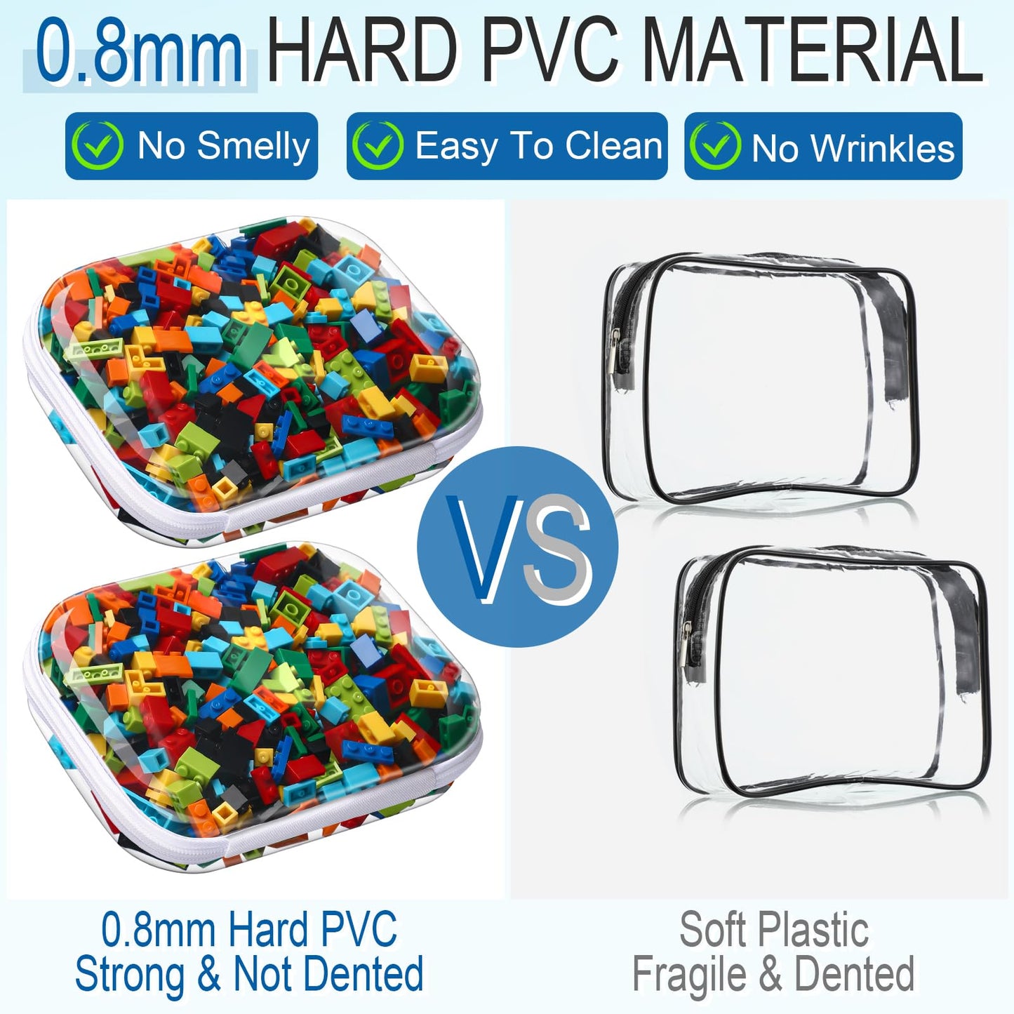 Sanwuta 6 Pcs Clear Hard Zipper Case Hard Plastic Zipper Pouches Makeup Bag Transparent Cases for Snacks Plastic Storage Organizer Portable Box for Travel