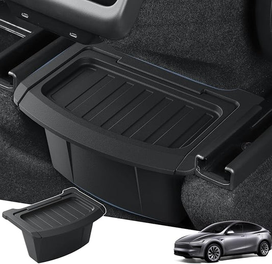2026 Model Y Juniper Trash Can Back Seat Compatible with New Tesla Model Y Juniper Rear Center Console Floor Organizer Storage Box with Lid Garbage Can - TPE, Black