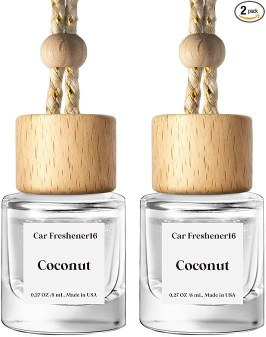 C Classy Hanging Car Air Freshener 2 Pack, Coconut Essential Oil Diffuser, Long-Lasting Fragrance, Cute Glass Bottle Car Accessories for Women & Men, Made in USA