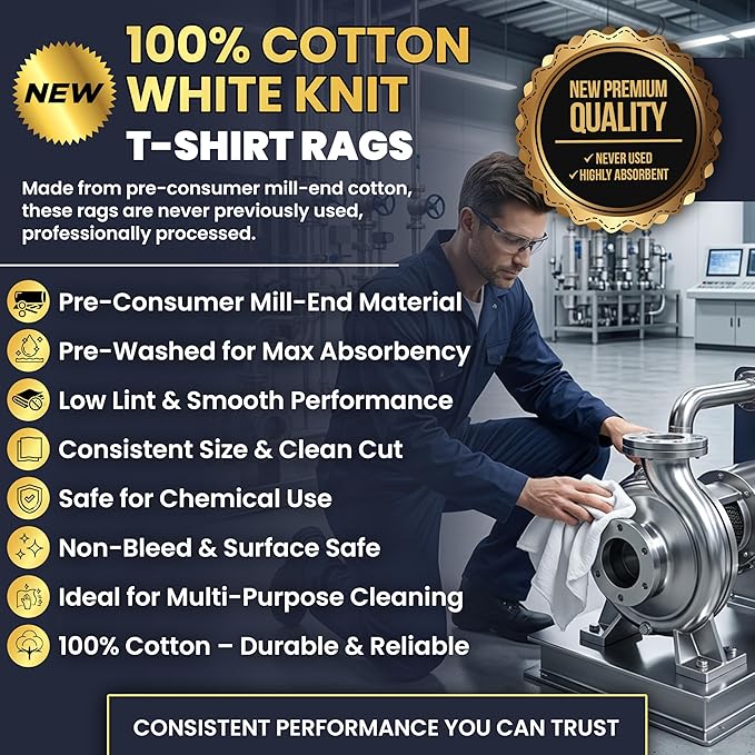 Premium New White Cotton Knit T-Shirt Rags (600 lbs. Pallet 120x5 lbs. Bag of Rags) - Lint-Free, Soft & Absorbent Bulk Cleaning Cloths for Auto, Paint, Garage, Staining & Polishing