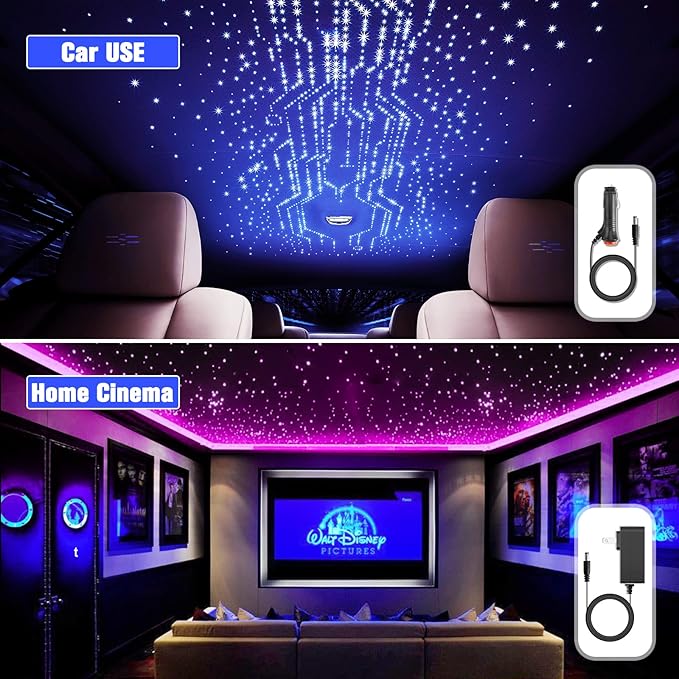 16W Twinkle Starlight Headliner Kit, 300pcs of (0.03+0.04+0.06in)*9.8ft Fiber Optic Strands Bluetooth APP/Remote/Music Control, RGBW Star Ceiling Light Kit+Adapter+Car Use Plug for Car