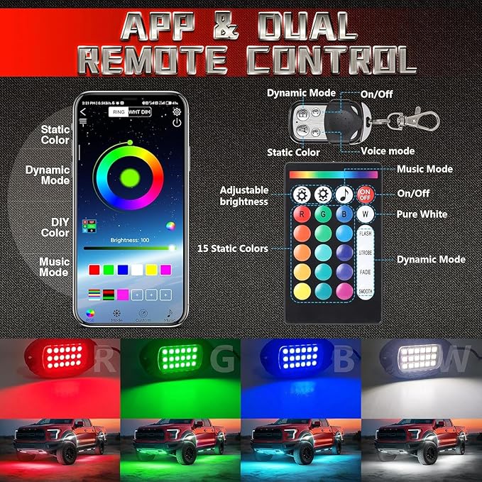 12 Pods Alloy RGBW LED Rock Lights for ATV UTV Golf Cart RZR RV Boat Semi Truck Offroad SUV Cars, Waterproof Multicolor Neon Underglow Chassis Lighting with APP/RF Remote Music Mode, Underbody Light