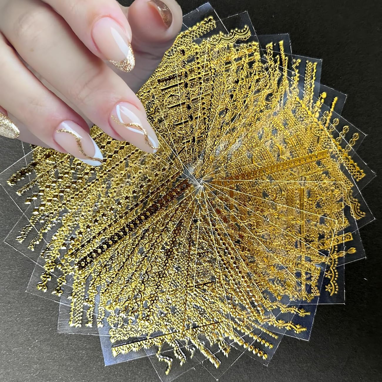 30Sheets Gold Line Nail Art Stickers 3D Self-Adhesive Gold Decals for Gel, Acrylic Nails DIY Design