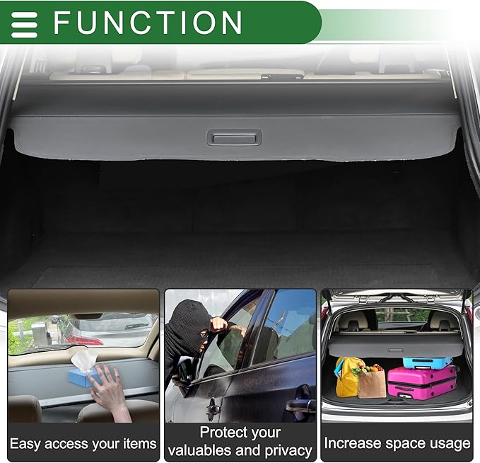 Motoforti Car Trunk Retractable Cargo Cover for Jeep Compass 2017-2024 Aluminum Alloy Canvas Gloss Black