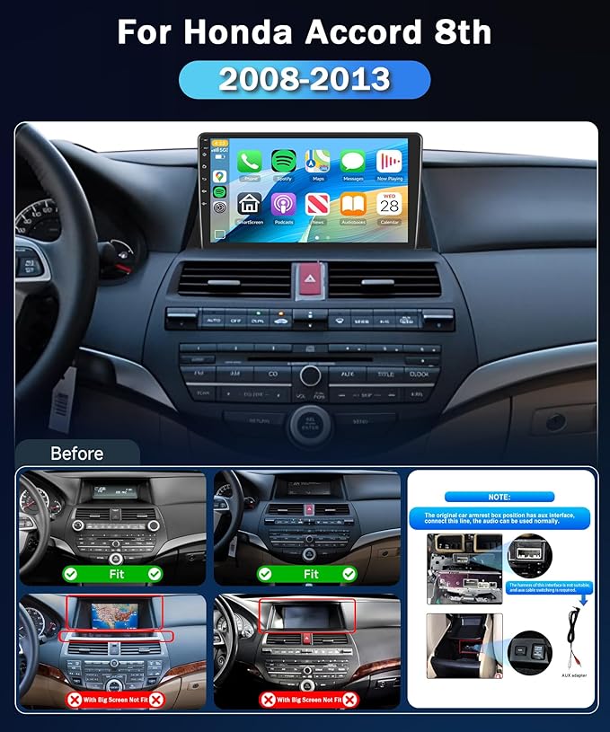 4G+64G 5G WiFi for Honda Accord 8th 2008-2013 Car Stereo Wireless Carplay Android Auto,10.1" Touchscreen Radio Android 15.0 GPS EQ DSP Bluetooth 5.0 SWC FM/RDS+AHD Backup Camera