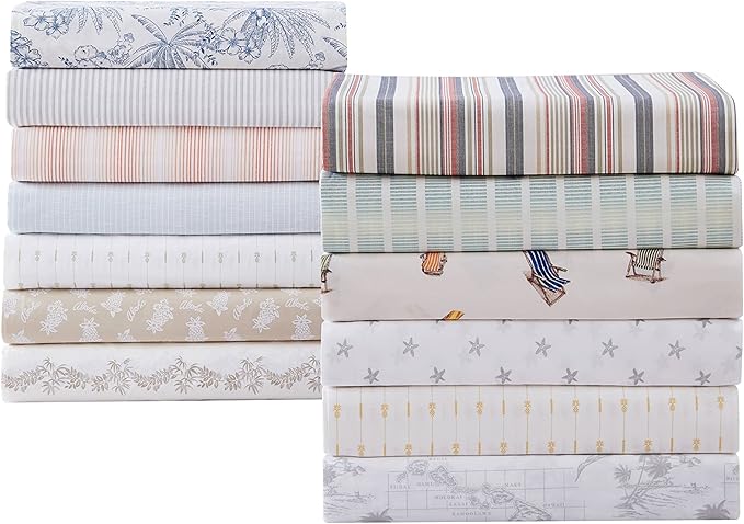 Tommy Bahama - Queen Sheets, Cotton Percale Bedding Set, Crisp & Cool, Stylish Bedding Set (Pen and Ink Palm Blue, Queen)