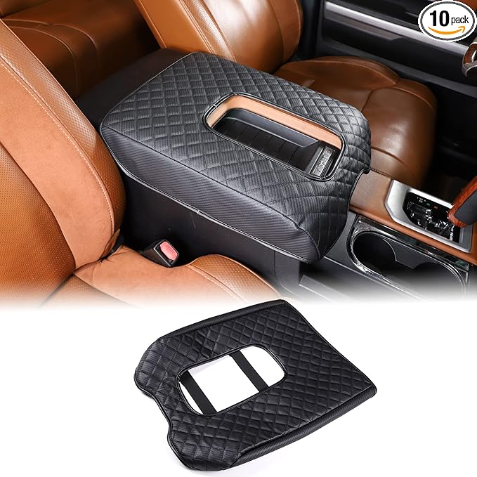 Aunginsy Leather Center Console Armrest Cover Compatible with Toyota Tundra 2014-2021, Car Armrest Pad Seat Box Cover Cushion Lid Scratch Protector Customized Waterproof Plaid Interior Accessories