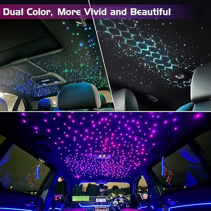 ATOKEE 32W Dual Color Starlight Headliner Kit, Sound Activated Fiber Optic Star Roof Lights with APP/Remote Control, 1100pcs 0.03in 9.8ft