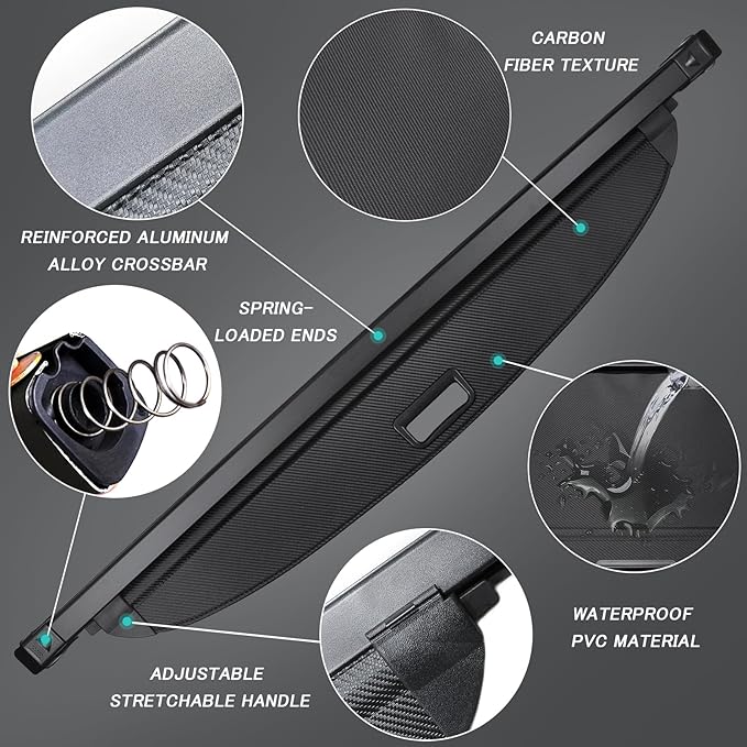 Cargo Cover for Jeep Grand Cherokee 2011-2021 Accessories Retractable Trunk Cover Security Shielding Shade Cargo Luggage Cover Trunk Privacy Protection (Carbon Fiber Texture)