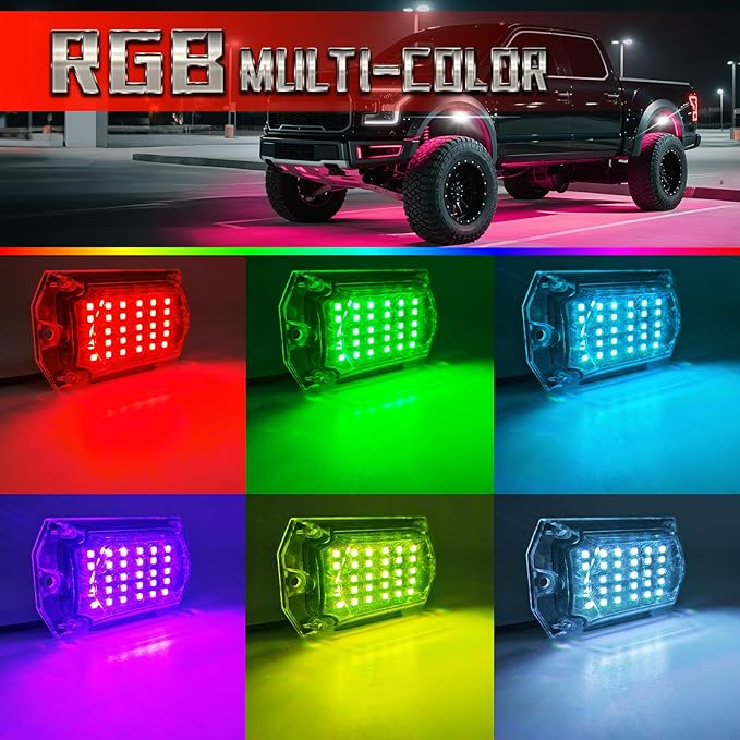8 Pods Full Angle RGB LED Rock Lights for Truck Jeeps ATV UTV RZR Offroad Golf Cart SXS, Waterproof Multicolor Neon Underglow Kit with Bluetooth APP/RF Remote, 12Volt Underbody Lights