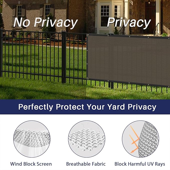 Windscreen4less Privacy Fence Screen Heavy Duty Windscreen Fencing Mesh Fabric Shade Net Cover with Brass Grommtes for Outdoor Wall Garden Yard Pool Deck, 8'x222' Brown