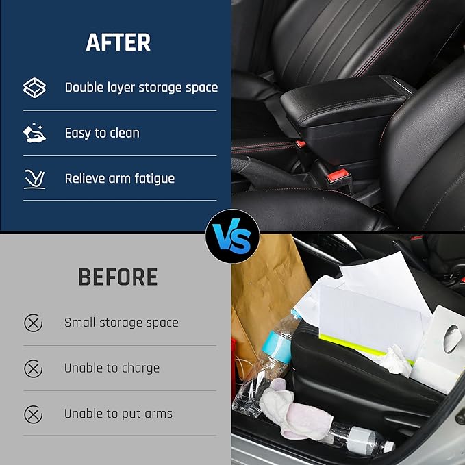 YJYWZH Armrest Box for Nissan Versa 2007-2011 Center Storage Box Hand Interior Centre Consoles with Cup Holder Arm Rest Double-Layer Accessories Black (Black with Black Thread)