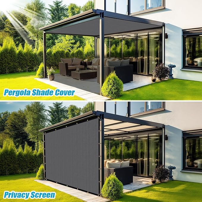 Amagenix 90% Shade Fabric 7'X 11' Gray Sun Shade Cloth with Grommets for Pergola Replacement Shade Cover Canopy, Heavy Duty, Cable Zip Ties Included (We Customized)