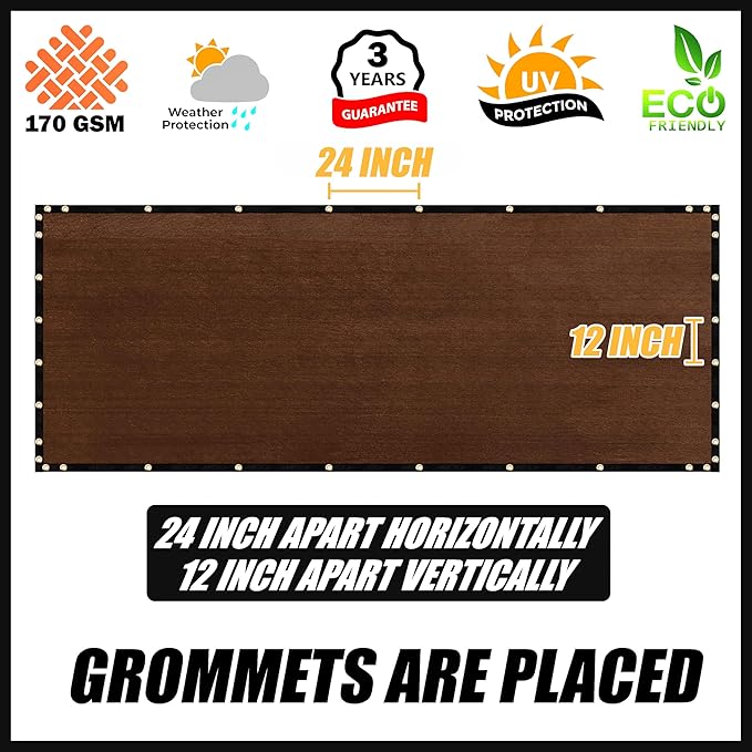 Royal Shade Custom Size 5' x 174' Brown Fence Privacy Screen Windscreen Cover Netting Mesh Fabric Cloth - Cable Zip Ties Included (We Make Custom Size)